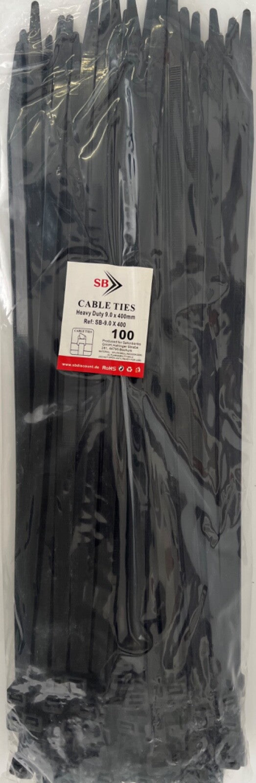 Schwerlast Kabelbinder 400 x 9,0 mm (100 Stück) UV-beständig Industrie schwarz